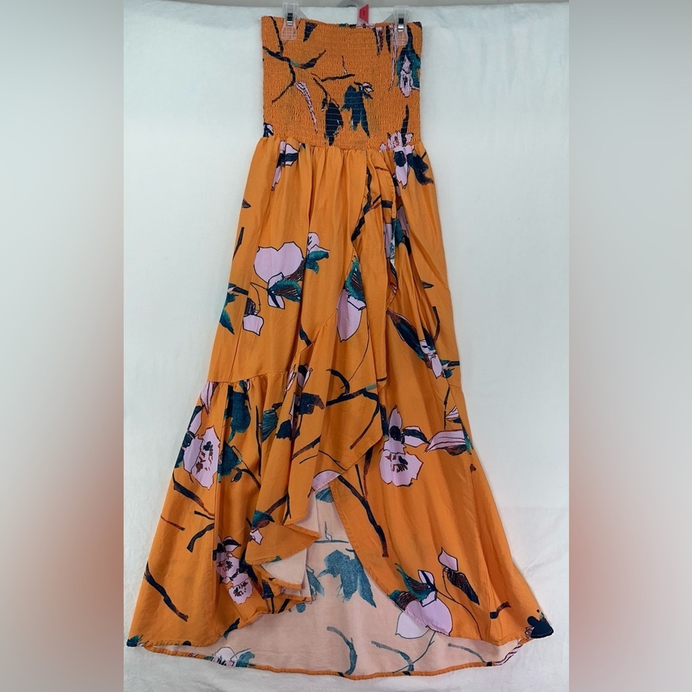 Maaji Orange Floral Strapless Maxi Coverup